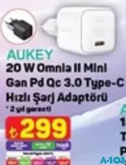 AUKEY 20 W OMNİA II MİNİ GAN PD QC 3.0 TYPE-C HIZLI ŞARJ ADAPTÖRÜ